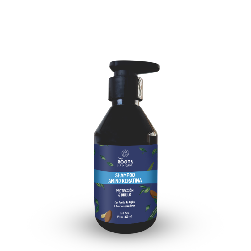 Shampoo amino keratina 240 mL DEEP ROOTS, además de proteger al cabello brinda un excelente textura y repara  el cabello dañado