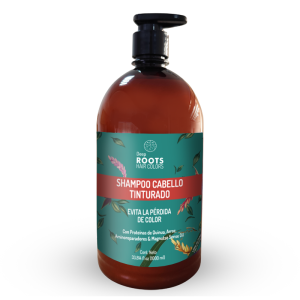 Shampoo Cabello Tinturado DEEP ROOTS COLORS, Además de proteger al cabello de la perdida de color, da textura y suavidad dejando el cabello sano y brillante. 1000 ml